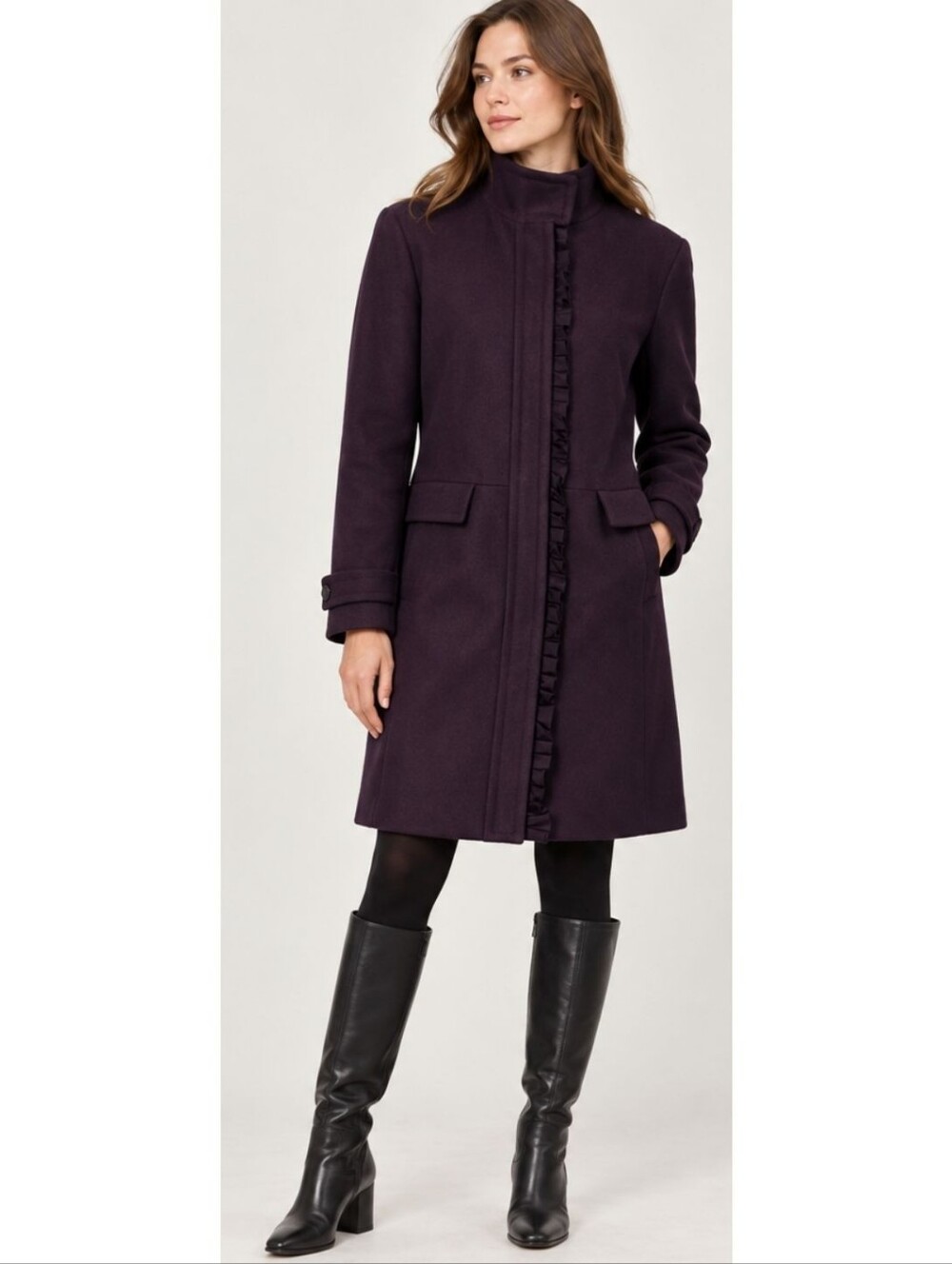 Banana Republic Wool Coat Purple Italian Fabric Classic Quiet Luxury Peacoat